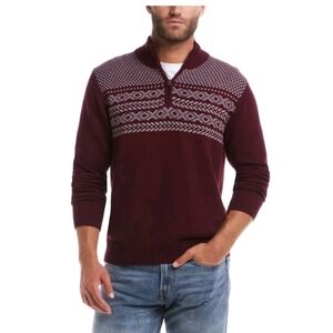 Weatherproof Vintage, Nordic Quarter Zip‎ In Burgundy Sweater.
